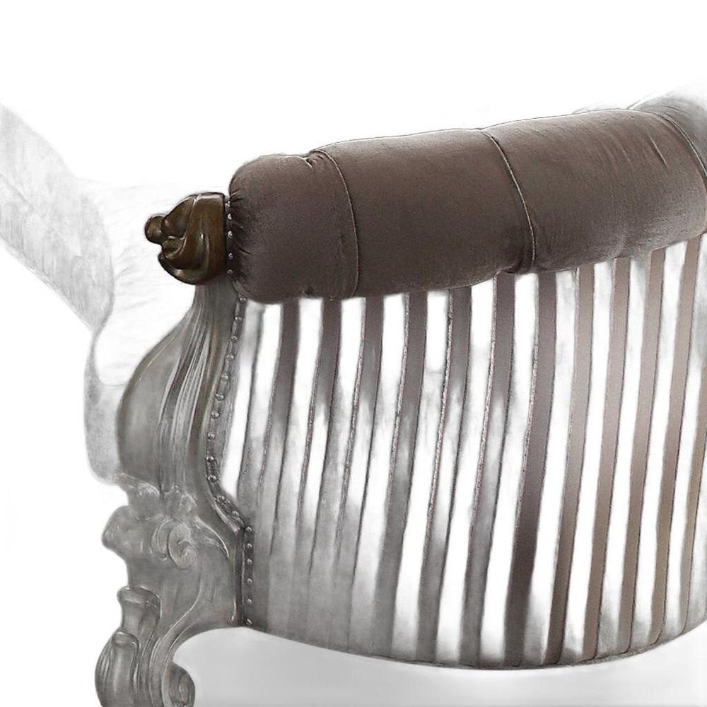 55" Gray Velvet Curved Floral Sofa And Toss Pillows With Champagne Legs