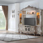101" Antiqued White and Clear Distressed Solid Wood and Wood Textured Door Entertainment Center With Four Doors