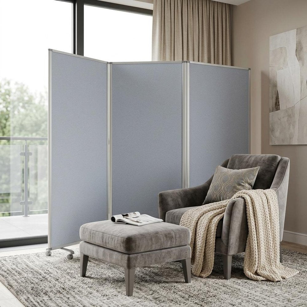71" Gray Iron Folding Three Panel Screen Room Divider