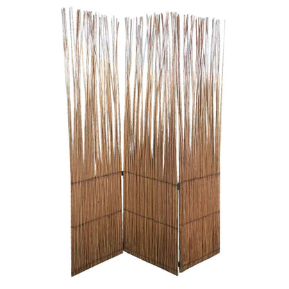 69" Brown Wood and Metal Folding Three Panel Screen Room Divider