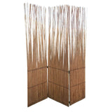 69" Brown Wood and Metal Folding Three Panel Screen Room Divider
