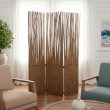 69" Brown Wood and Metal Folding Three Panel Screen Room Divider