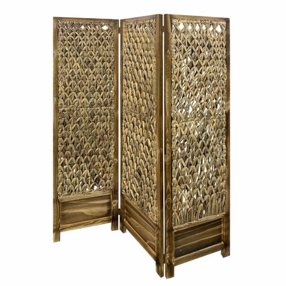 67" Brown Folding Three Panel Screen Room Divider
