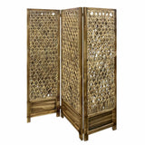 67" Brown Folding Three Panel Screen Room Divider