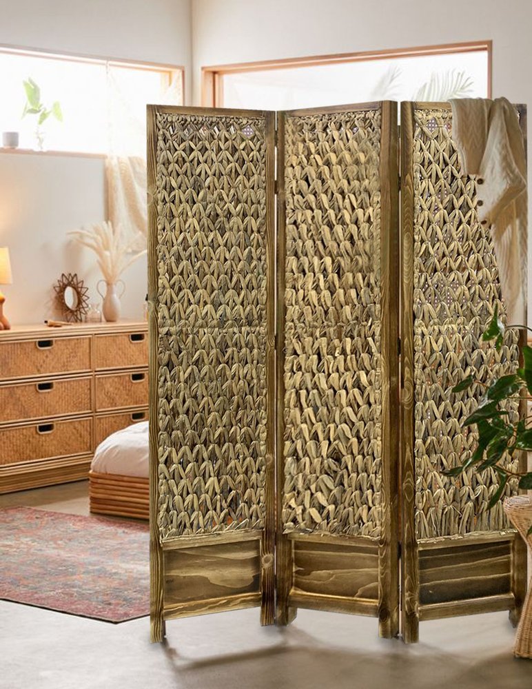67" Brown Folding Three Panel Screen Room Divider