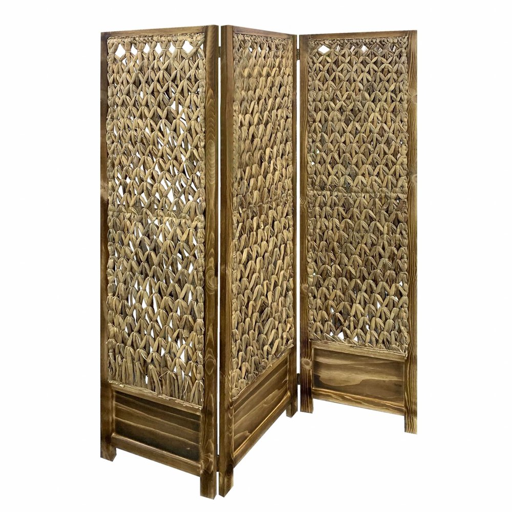 67" Brown Folding Three Panel Screen Room Divider