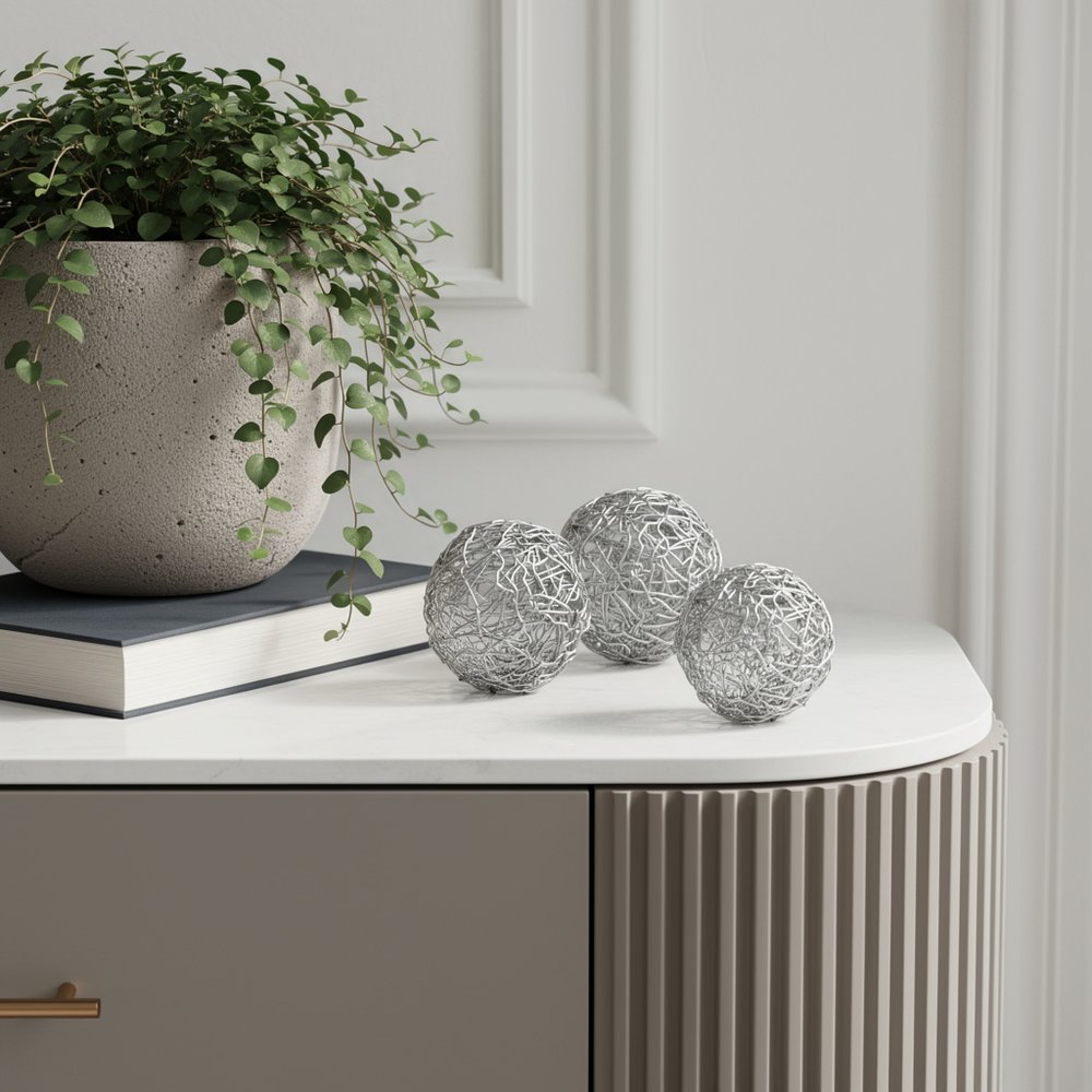 Set of Three Gold Wire 3" Decorative Orbs
