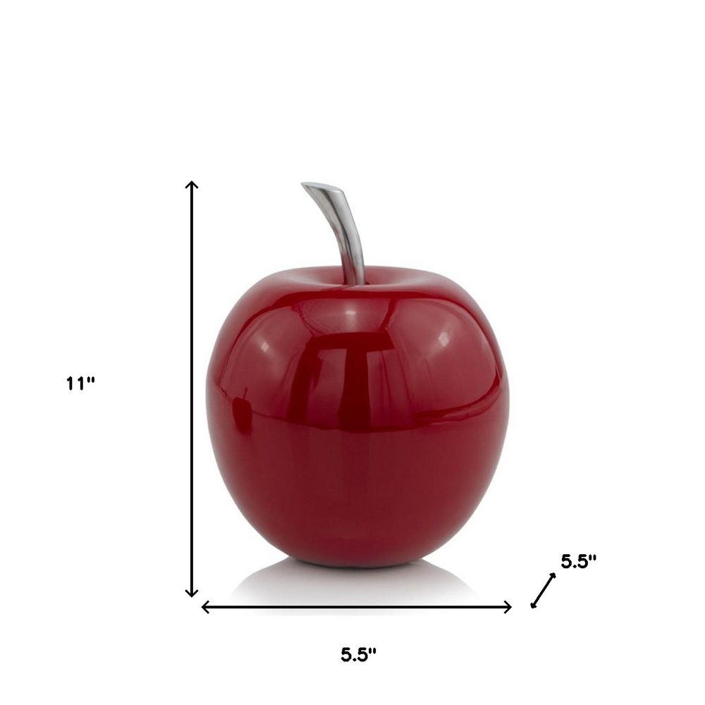 13" Silver Buffed Aluminum Decorative Apple Tabletop Sculpture