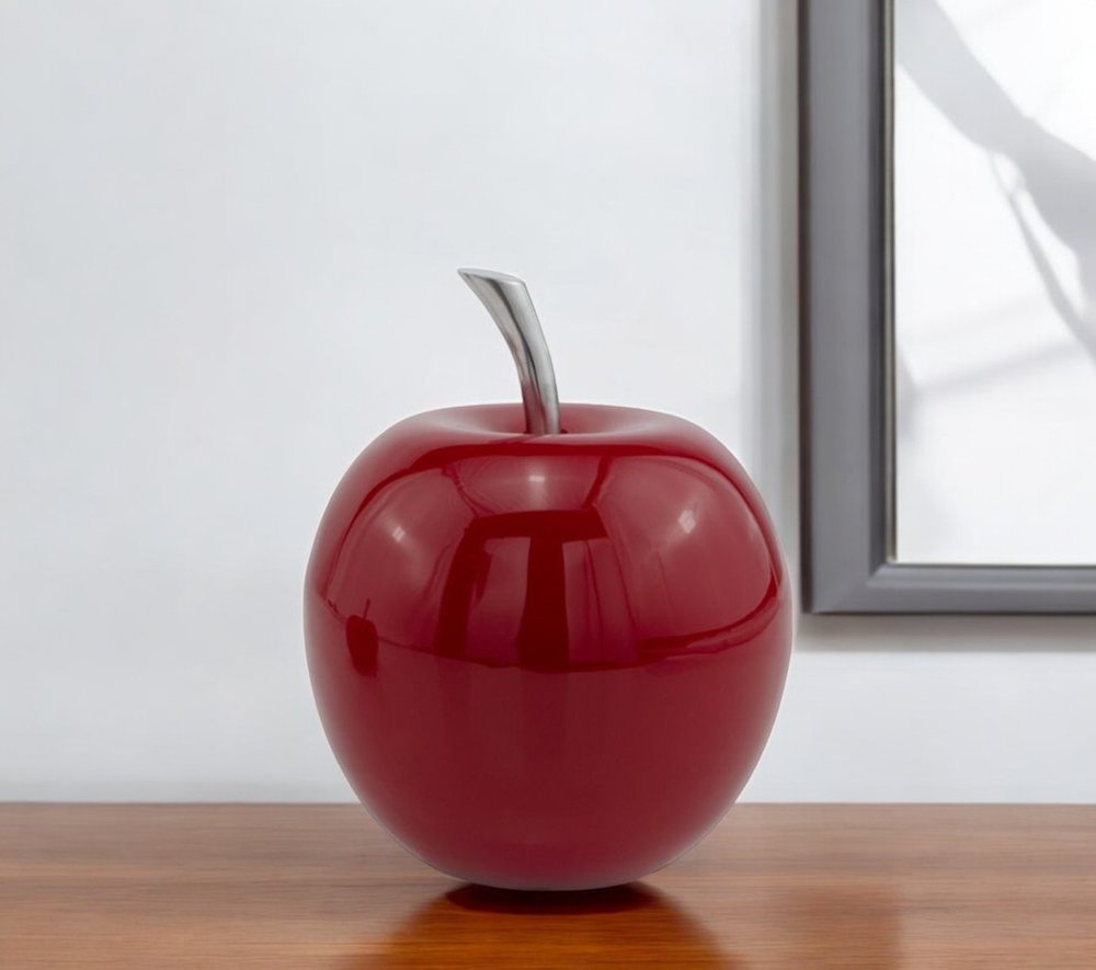 13" Silver Buffed Aluminum Decorative Apple Tabletop Sculpture