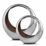 16" Silver and Brown Buffed Aluminum Tabletop Sculpture