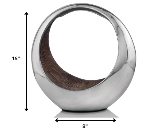 16" Silver and Brown Buffed Aluminum Tabletop Sculpture