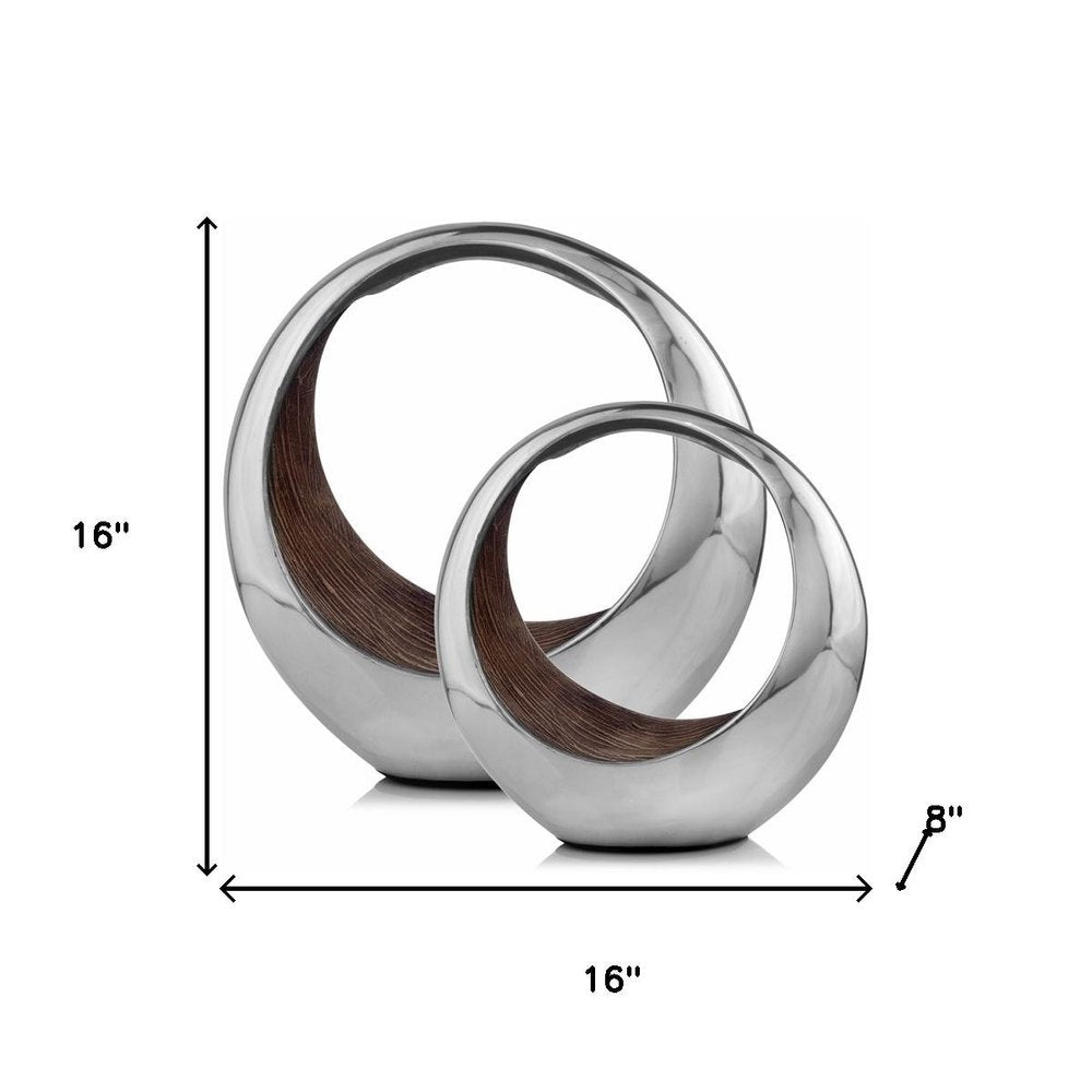 11" Brown and Silver Aluminum Circular Decorative Bowl