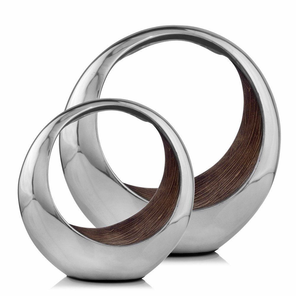 16" Silver and Brown Buffed Aluminum Tabletop Sculpture