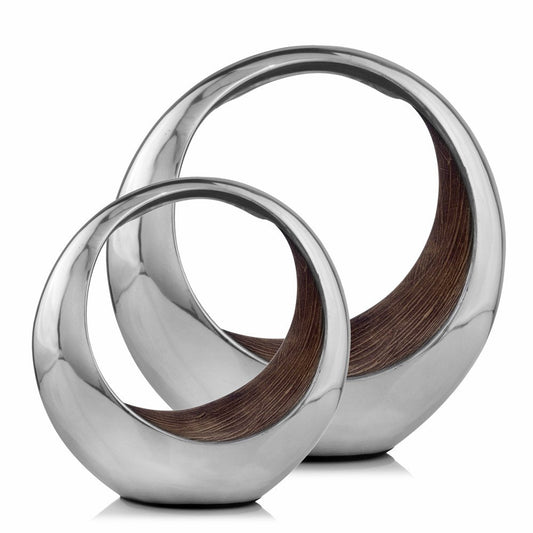 16" Silver and Brown Buffed Aluminum Tabletop Sculpture