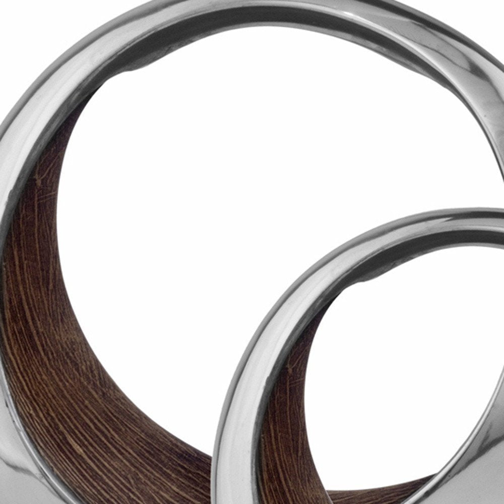16" Silver and Brown Buffed Aluminum Tabletop Sculpture