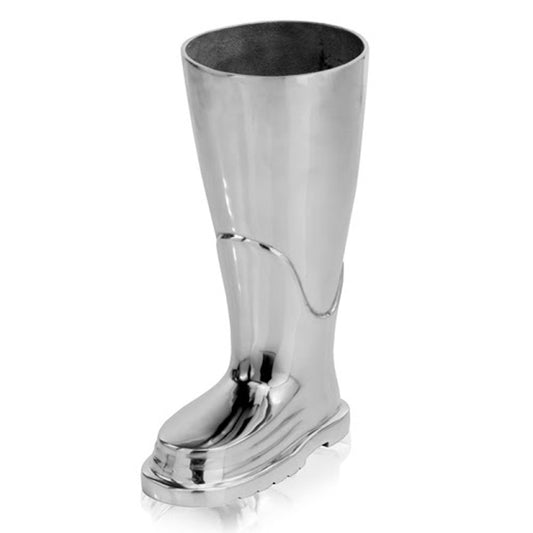 16" Silver Buffed Aluminum Firefighter Boot Umbrella Stand Sculpture