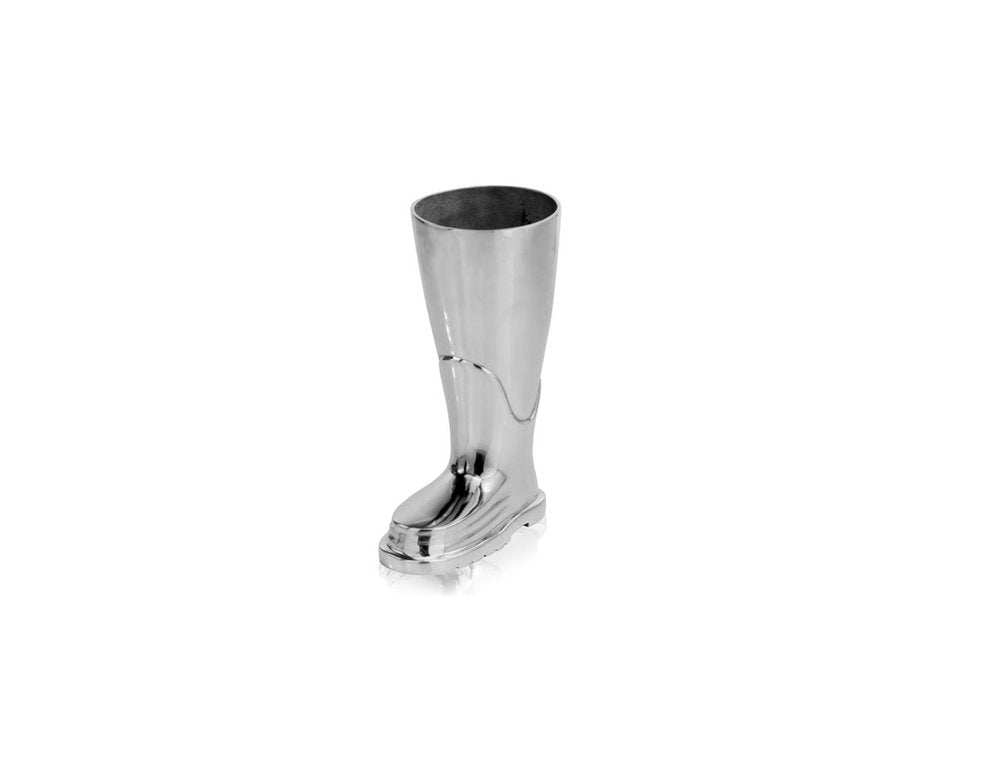 16" Silver Buffed Aluminum Firefighter Boot Umbrella Stand Sculpture
