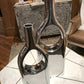 Set of Two Silver Aluminum Modern Hole Table Vases