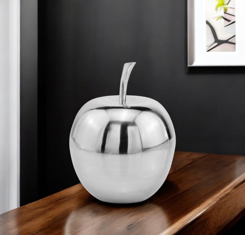 13" Silver Buffed Aluminum Decorative Apple Tabletop Sculpture