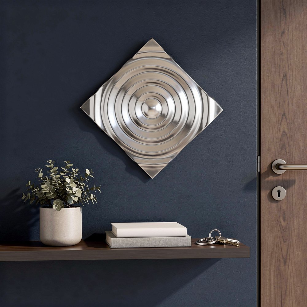 12" X 12" Silver Metallic Buffed Aluminum Abstract Ripple Wall Decor