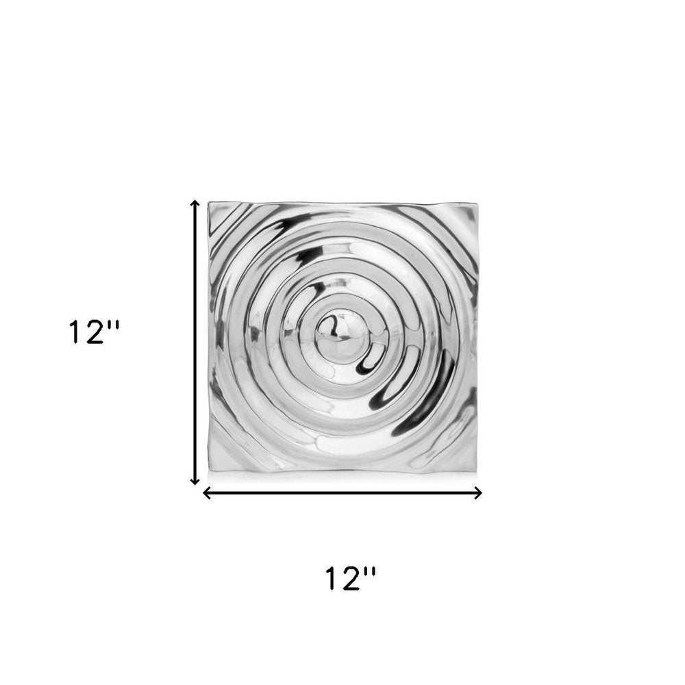 12" X 12" Silver Metallic Buffed Aluminum Abstract Ripple Wall Decor