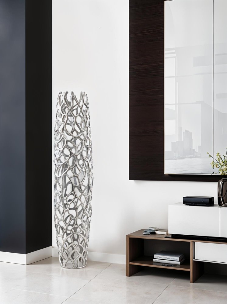 47" Aluminum Silver Twigs Cylinder Floor Vase
