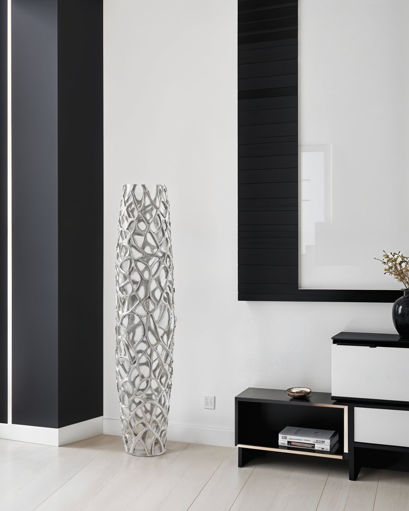 32" Aluminum Gold Twigs Cylinder Floor Vase