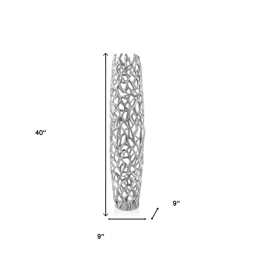 47" Aluminum Silver Twigs Cylinder Floor Vase