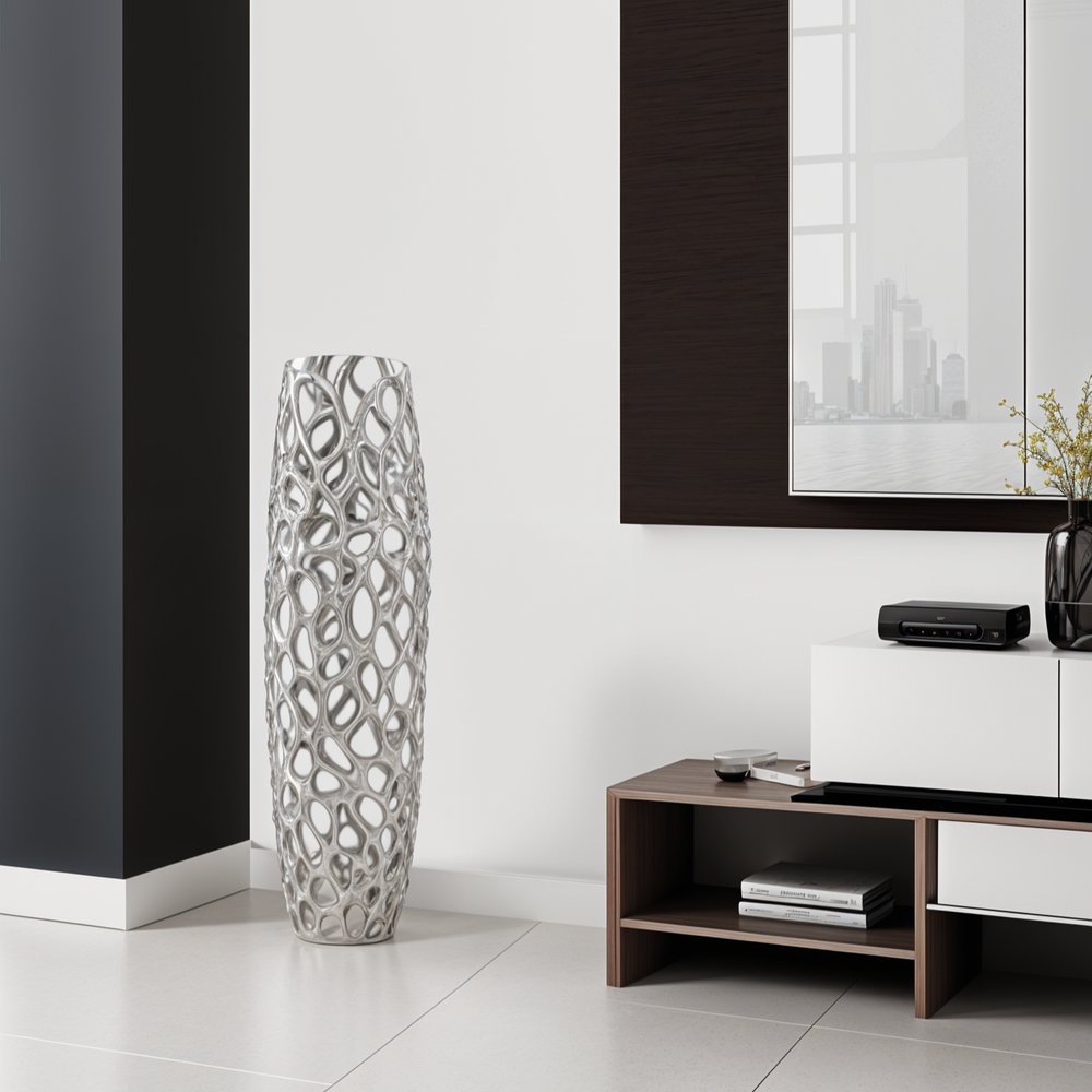 32" Aluminum Gold Twigs Cylinder Floor Vase