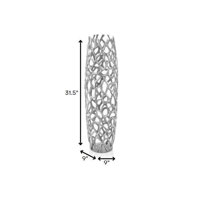 47" Aluminum Silver Twigs Cylinder Floor Vase