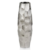 14" Aluminum Silver Faceted Geometric Cylinder Table Vase