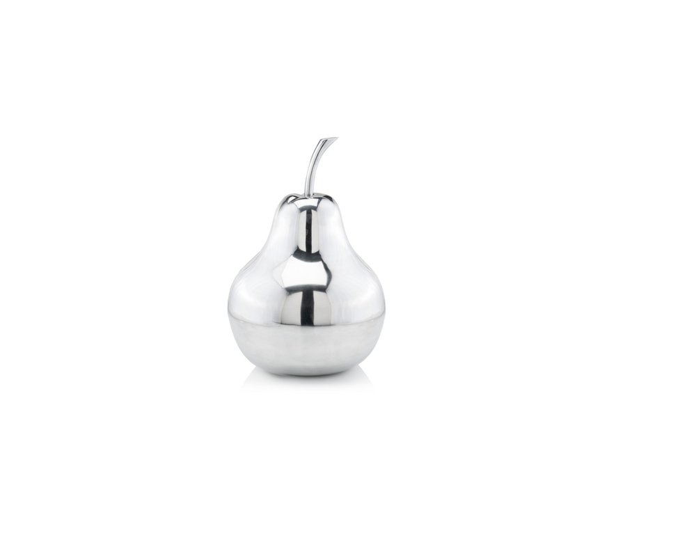 7" Silver Buffed Aluminum Decorative Pear Tabletop Sculpture