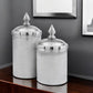 Set of Two Silver Aluminum Tweed Decorative Canisters