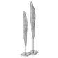 Set of Two Silver Aluminum Tall Feather Tabletop Sculptures