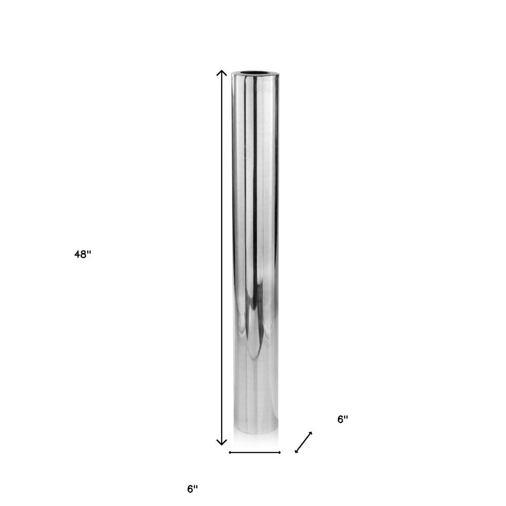 40" Silver Aluminum Cylindrical Floor Vase