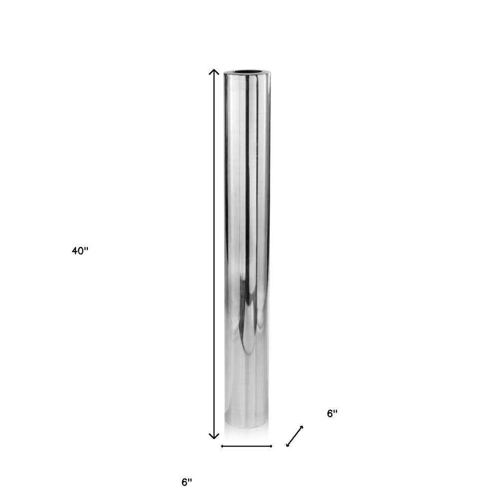 40" Silver Aluminum Cylindrical Floor Vase