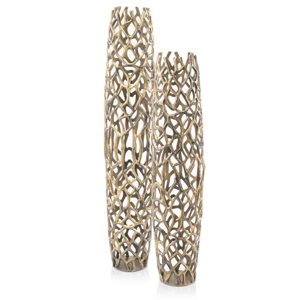 47" Aluminum Silver Twigs Cylinder Floor Vase