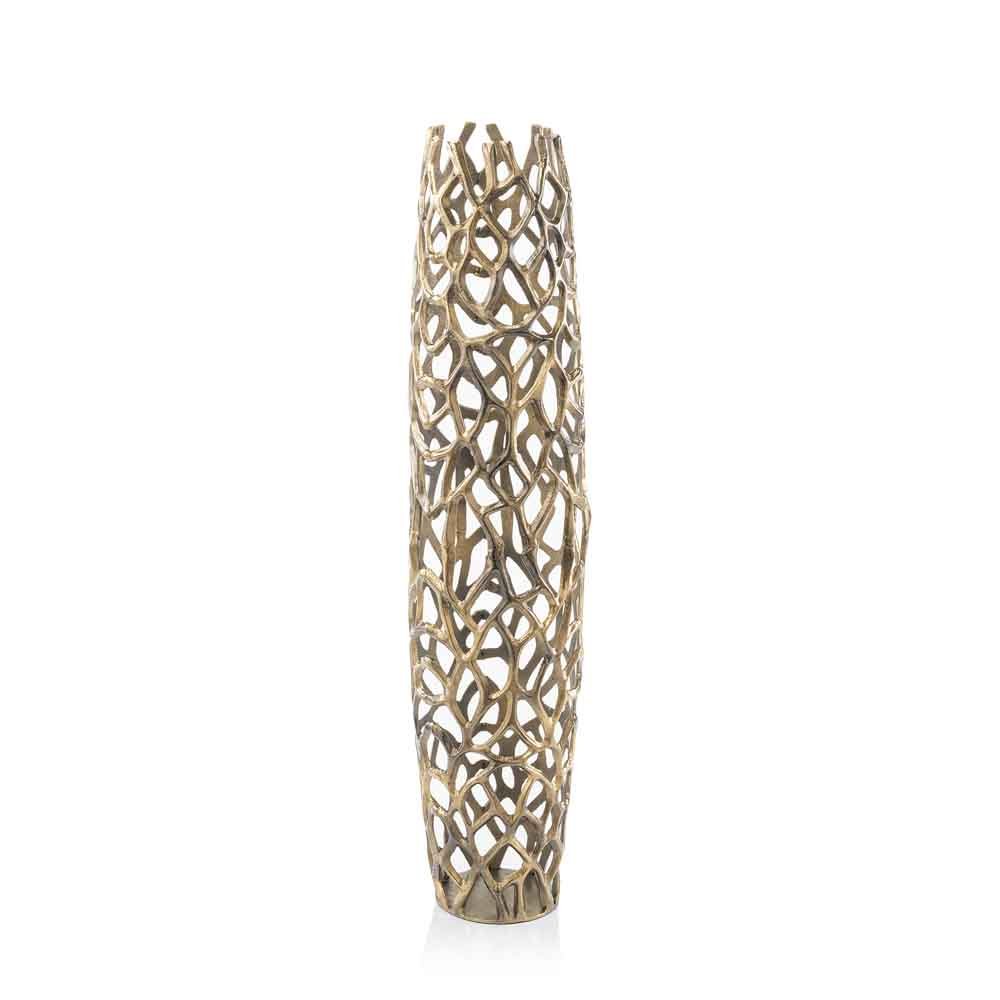 32" Aluminum Silver Twigs Cylinder Floor Vase