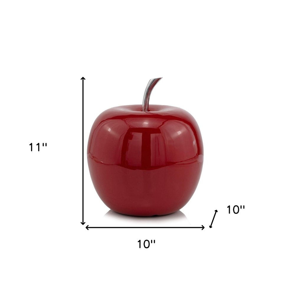 11" Red and Silver Aluminum Decorative Apple