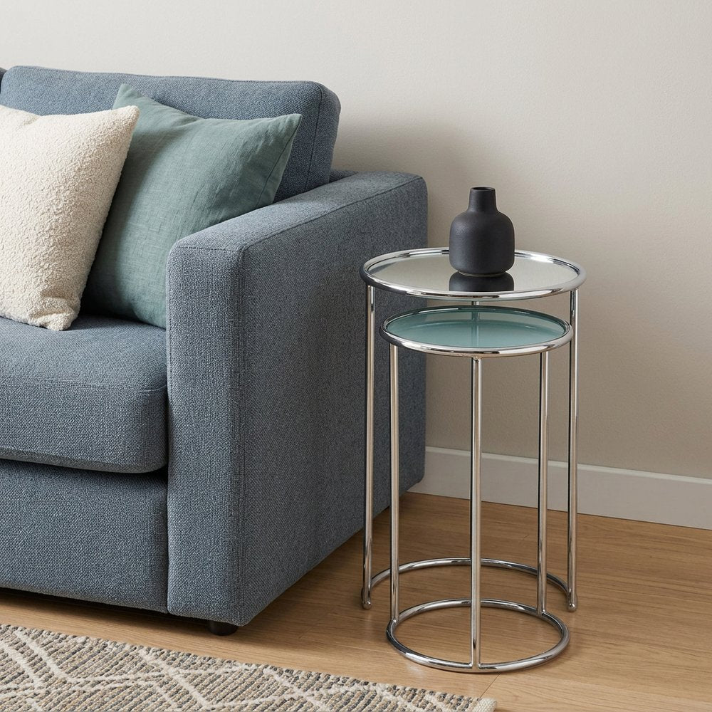 22" Silver Aluminum Round Mirrored End Table