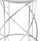 Set of Two White and Silver Marble and Metal Round Pedestal End Tables