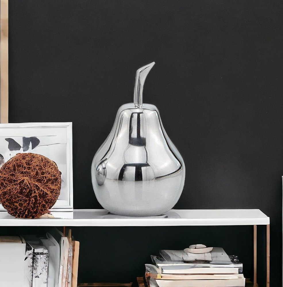 17" Silver Buffed Aluminum Decorative Pear Tabletop Sculpture