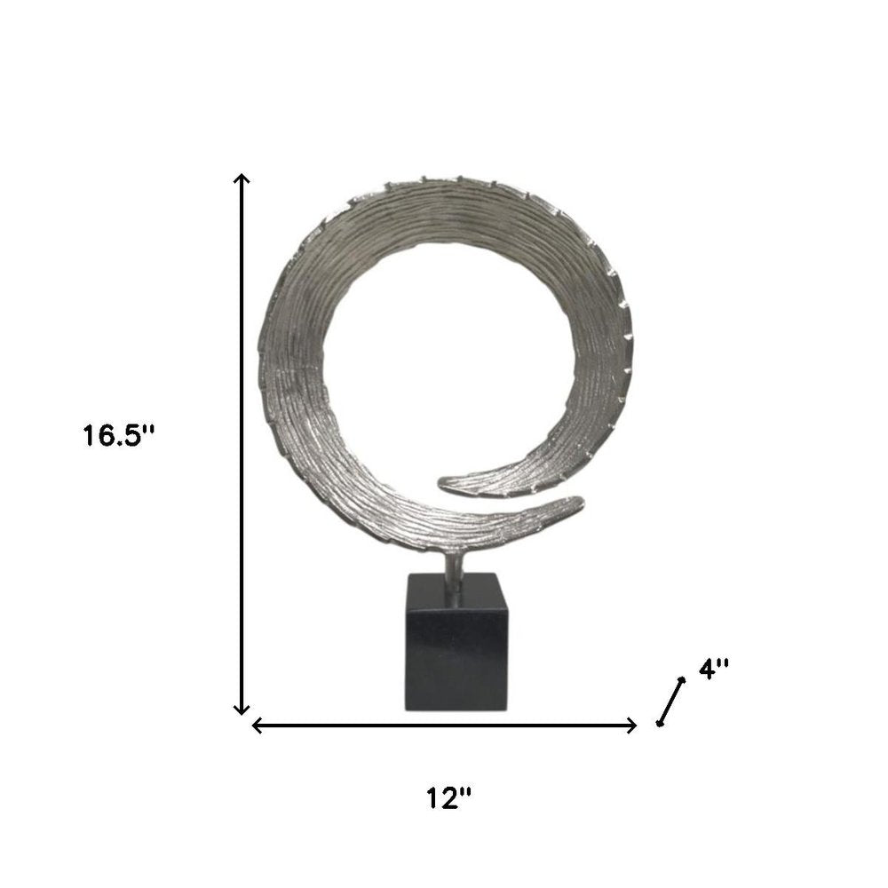 17" Black and Silver Marble and Aluminum Tabletop Sculpture