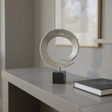 17" Black and Silver Marble and Aluminum Tabletop Sculpture