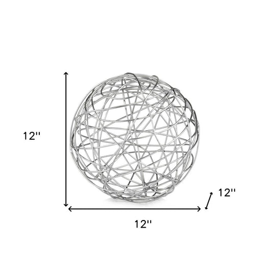 12" Silver Iron Decorative Orb Tabletop Sculpture