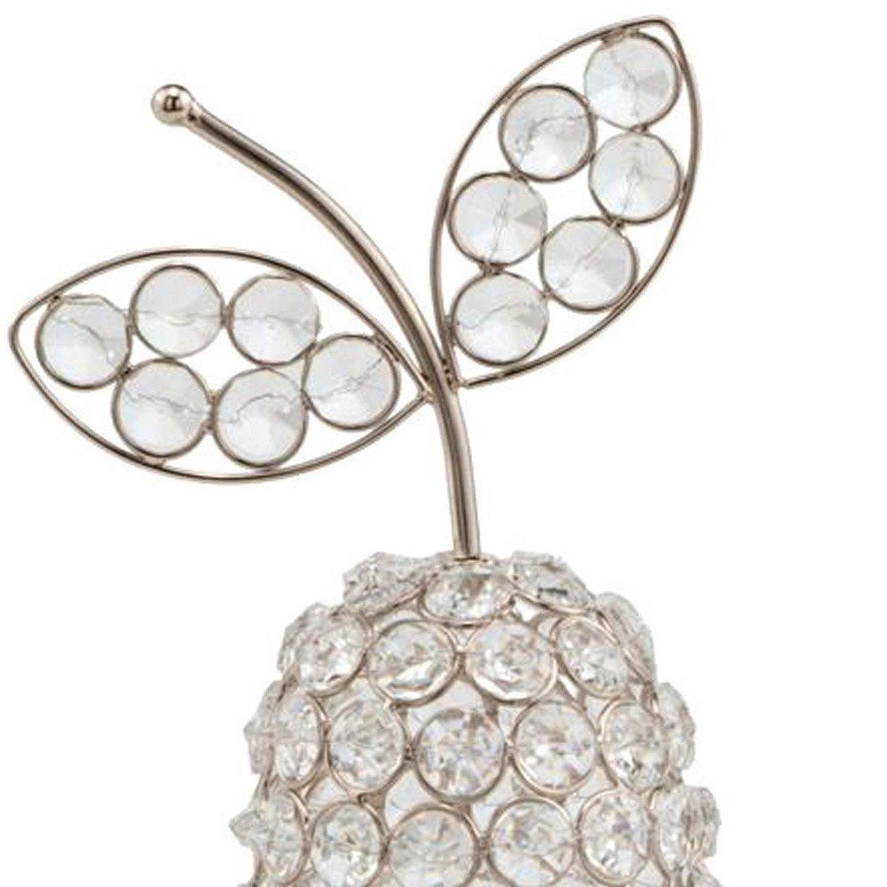 18" Silver Faux Crystal and Silver Decorative Pear Tabletop Sculpture