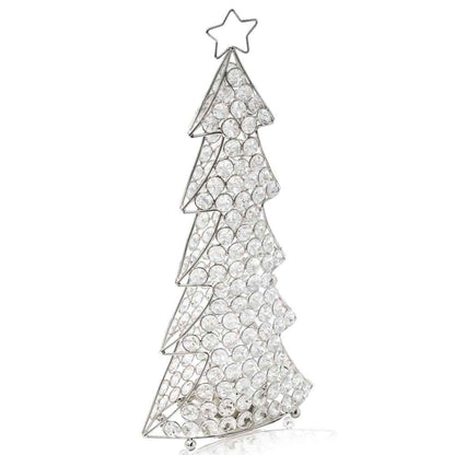 16" Glam Silver And Faux Crystals Christmas Tree Tabletop Sculpture