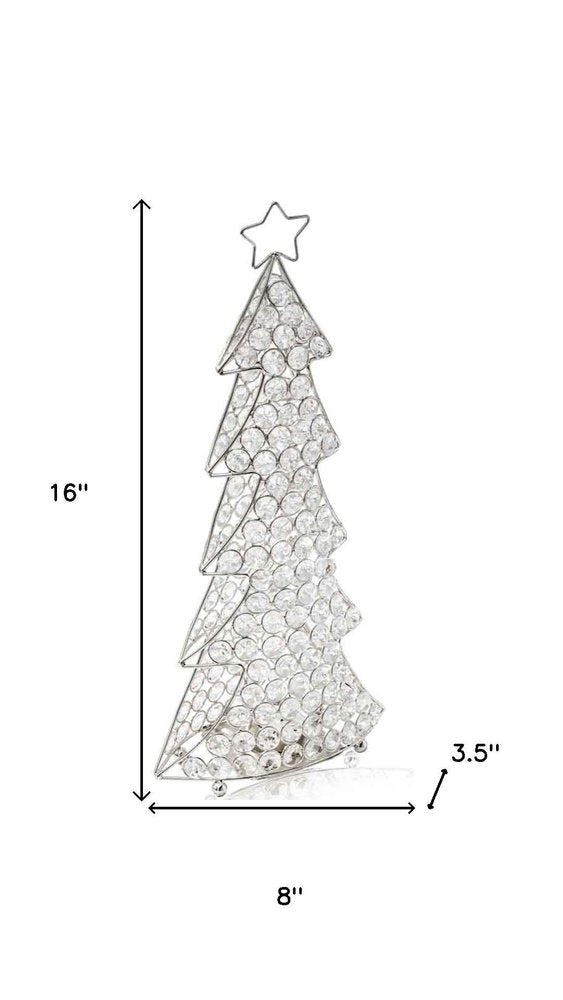 16" Glam Silver And Faux Crystals Christmas Tree Tabletop Sculpture