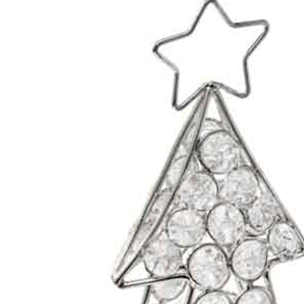 16" Glam Silver And Faux Crystals Christmas Tree Tabletop Sculpture