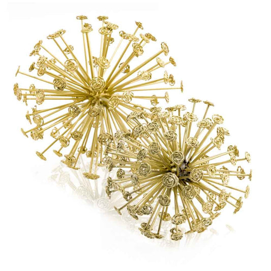 Set of Two Gold Cast Iron Decorative Spiky Sphere Tabletop Sculptures